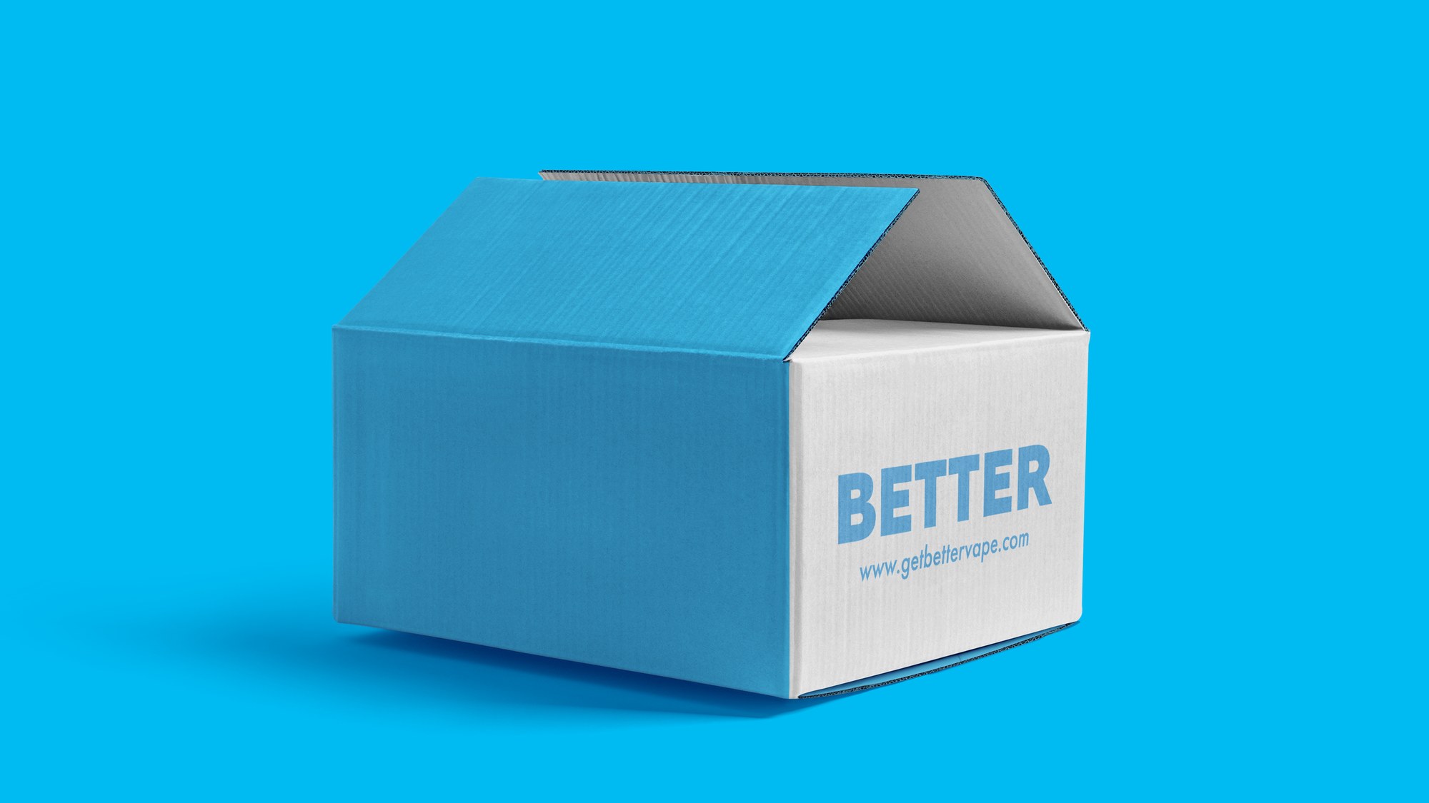 BETTER shipping carton: blue printed box with the wordmark