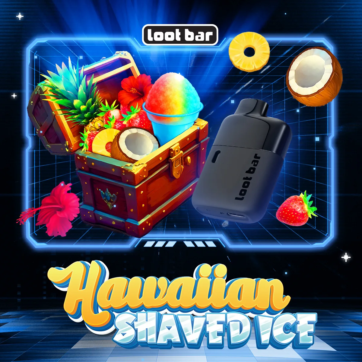 Lootbar Hawaiian Shaved Ice key art: hibiscus, pineapple and shaved ice