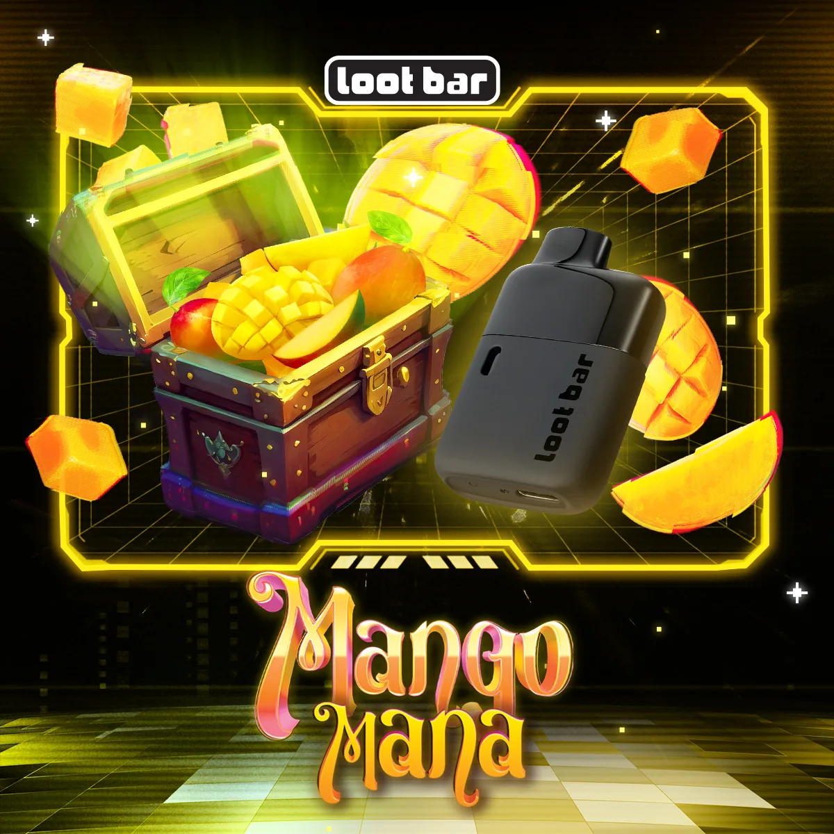 Lootbar Mango Mana key art: mango and yellow HUD frame